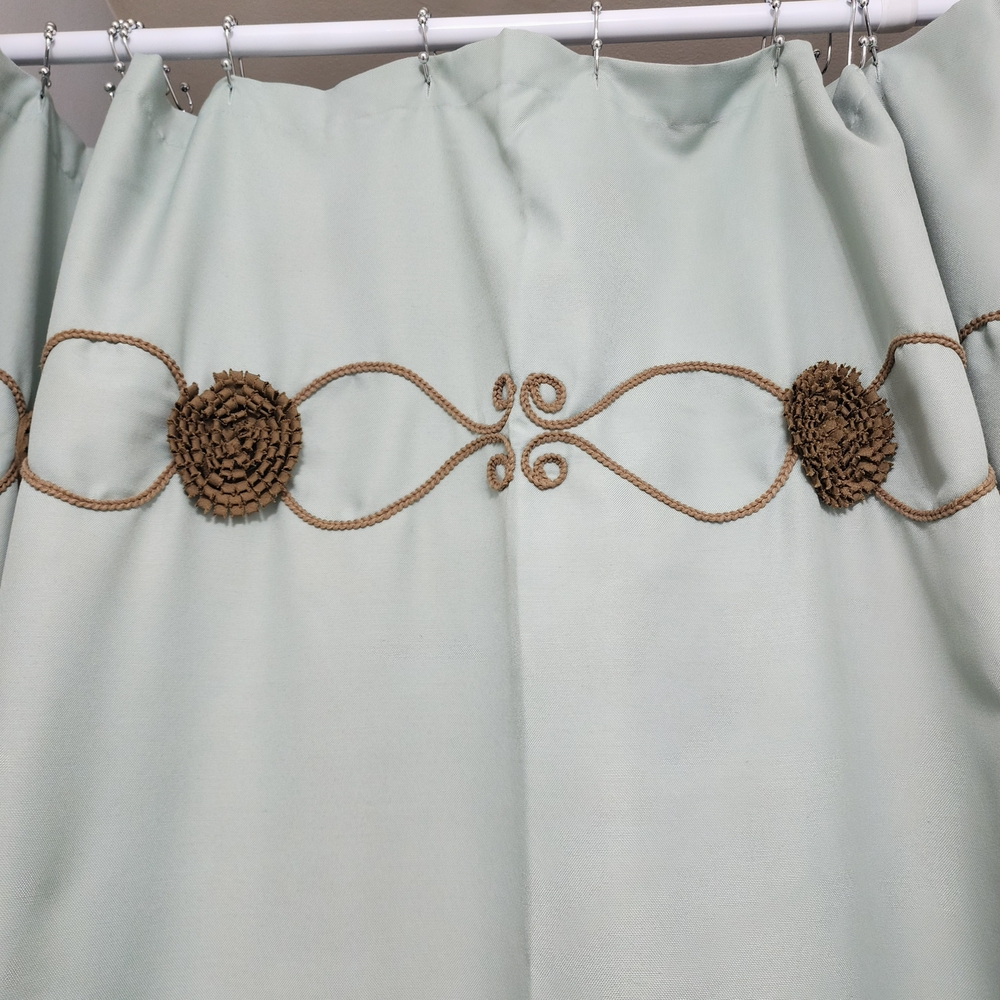 New Sage Shower Curtain Grammercy Studios With Embroidered Brown Accents - Picture 5 of 6